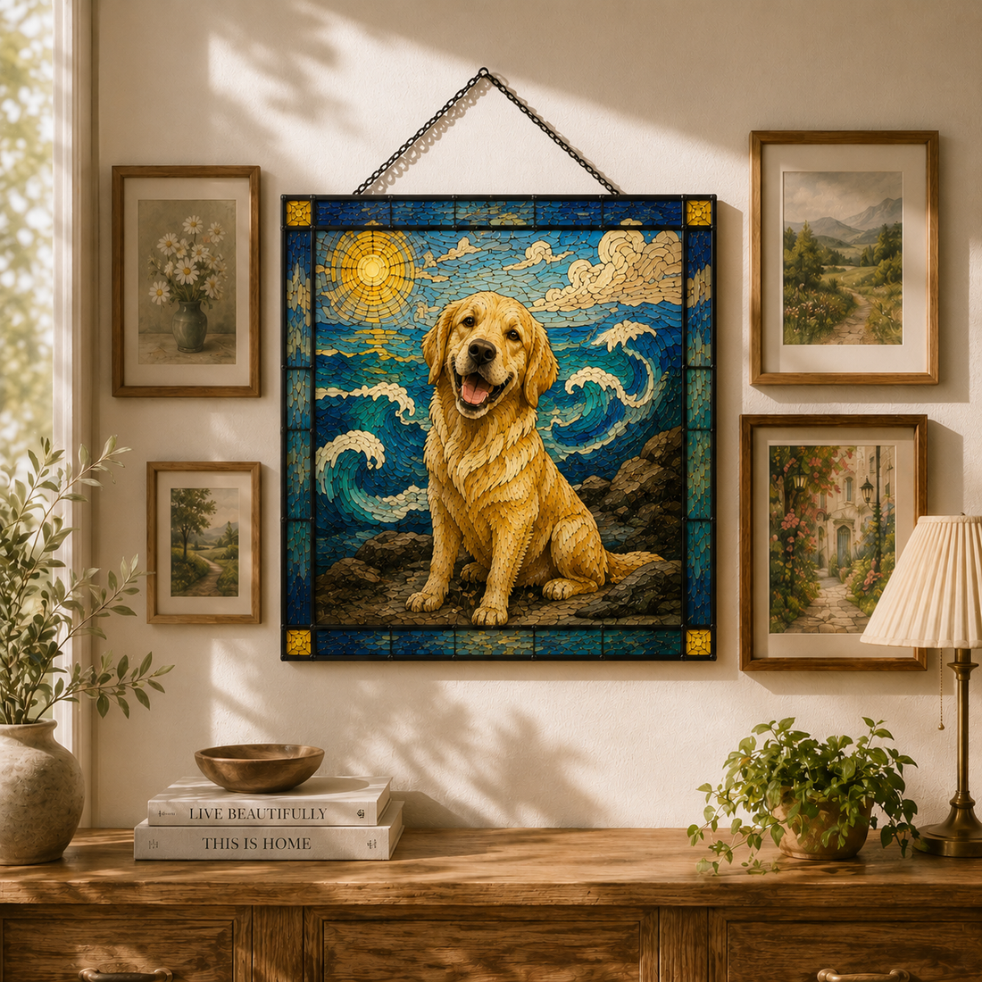 Custom Dog Memorial Art Portrait Stained Glass Suncatcher