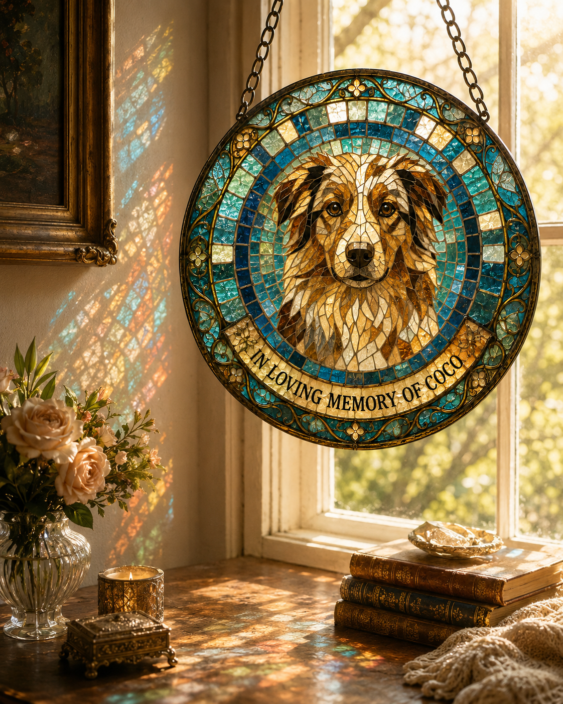 Personalized Pet Memorial Mosaic Art Round Suncatcher