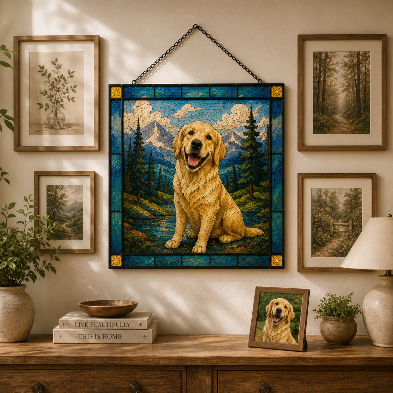 Custom Dog Memorial Art Portrait Stained Glass Suncatcher