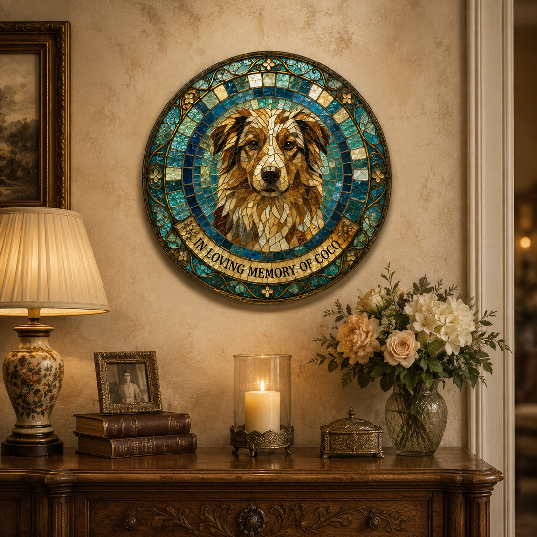 Personalized Pet Memorial Mosaic Art Round Suncatcher