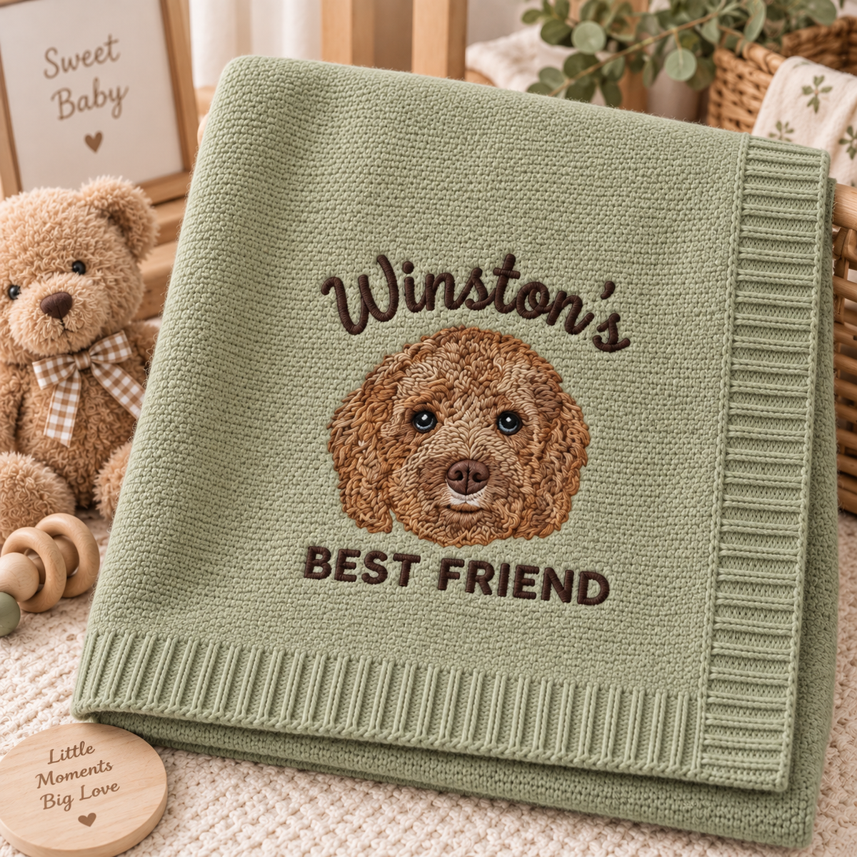Custom Embroidered Dog Portrait Baby Blanket