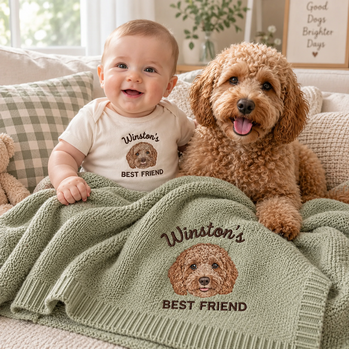 Custom Embroidered Dog Portrait Baby Blanket