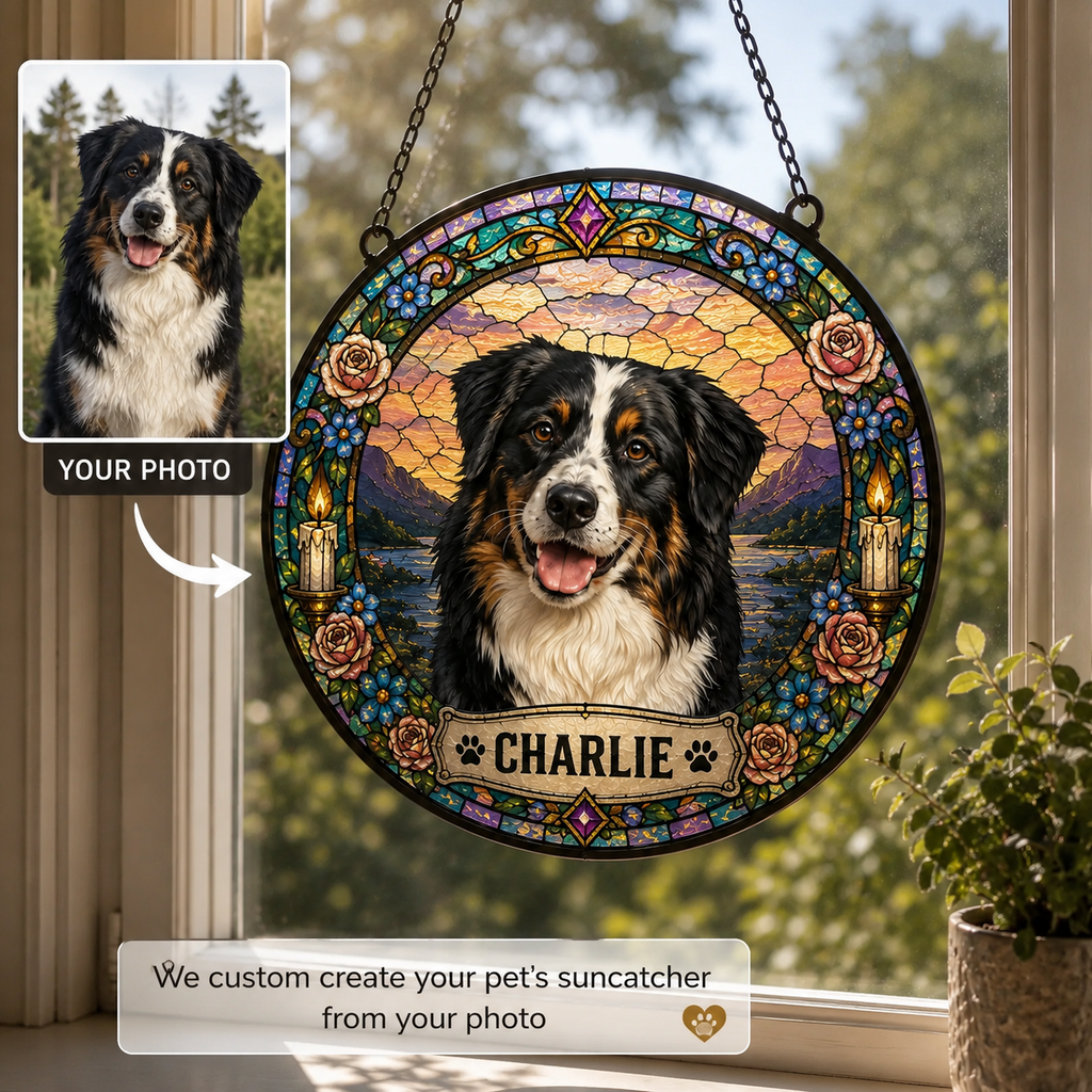 Custom Dog Cat Stained Glass Window Hanging