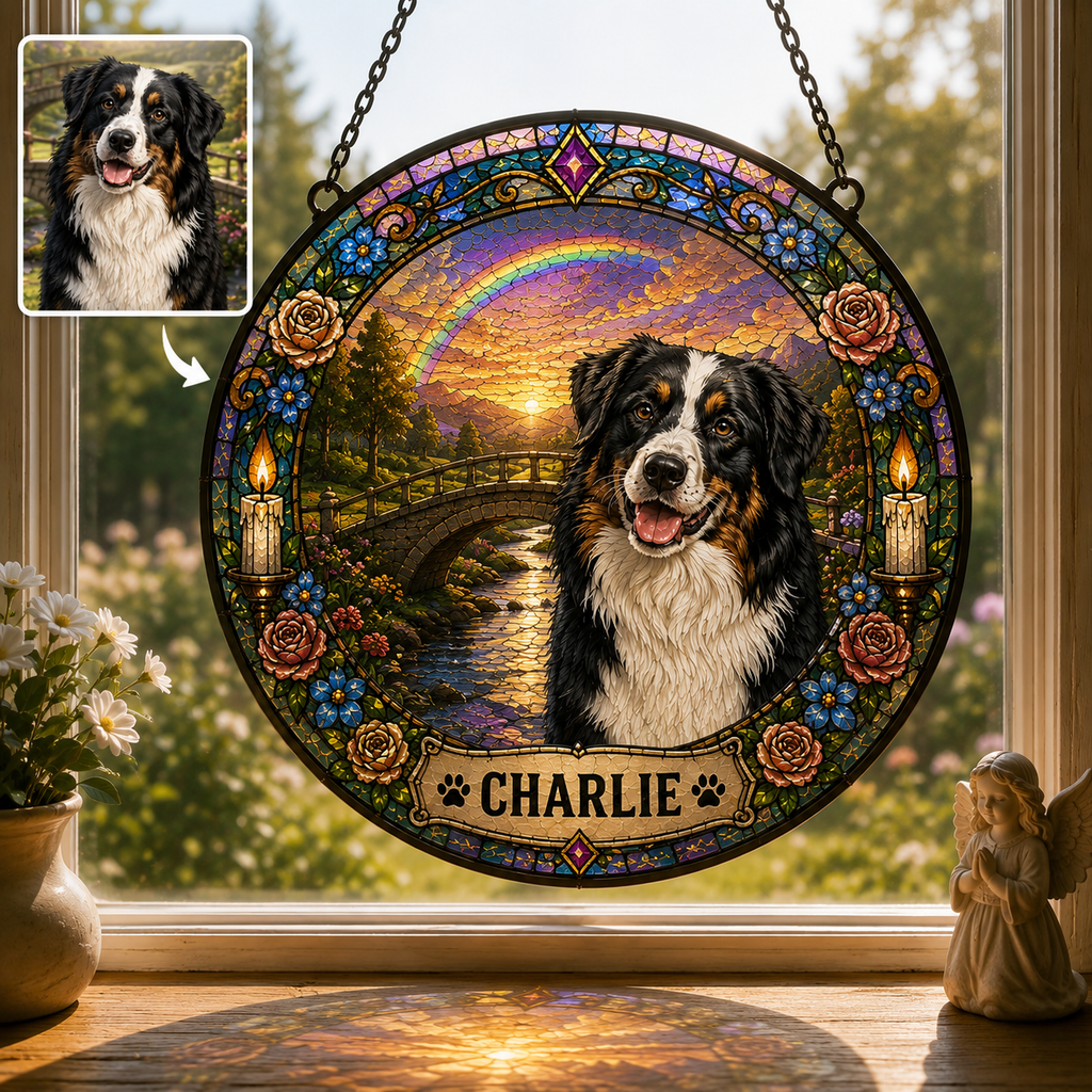 Custom Dog Cat Stained Glass Window Hanging