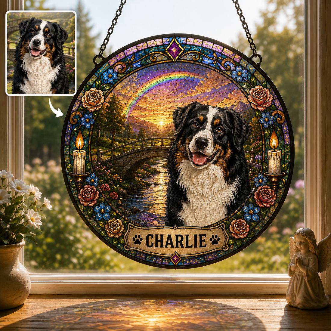 Custom Dog Cat Stained Glass Window Hanging