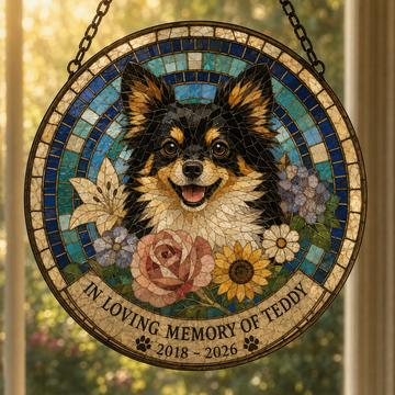 Custom Dog Memorial Mosaic Art Round Suncatcher