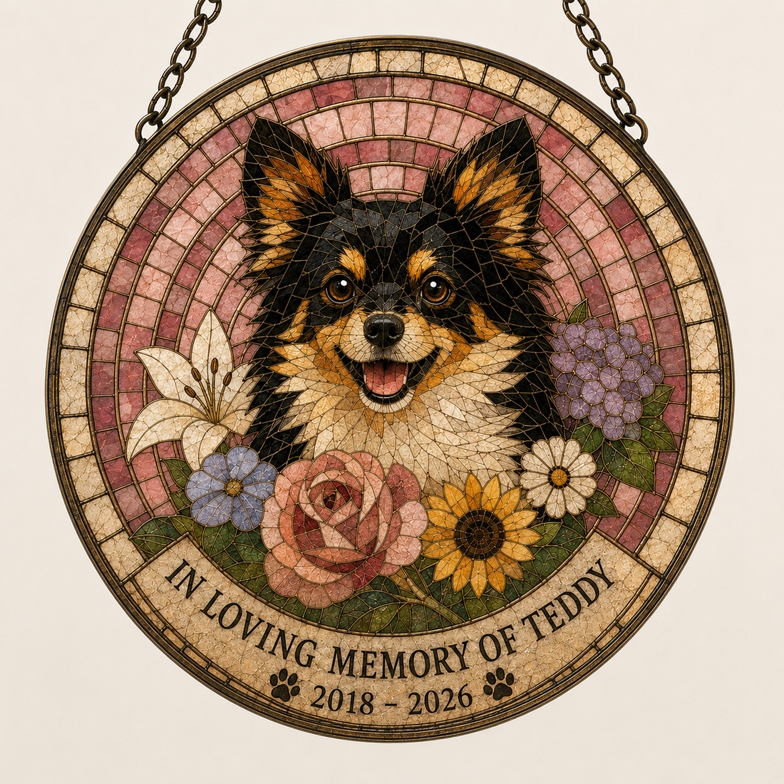 Custom Dog Memorial Mosaic Art Round Suncatcher