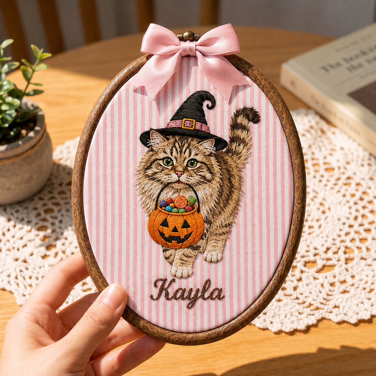 Custom Pet Portrait Halloween Embroidery Hoop