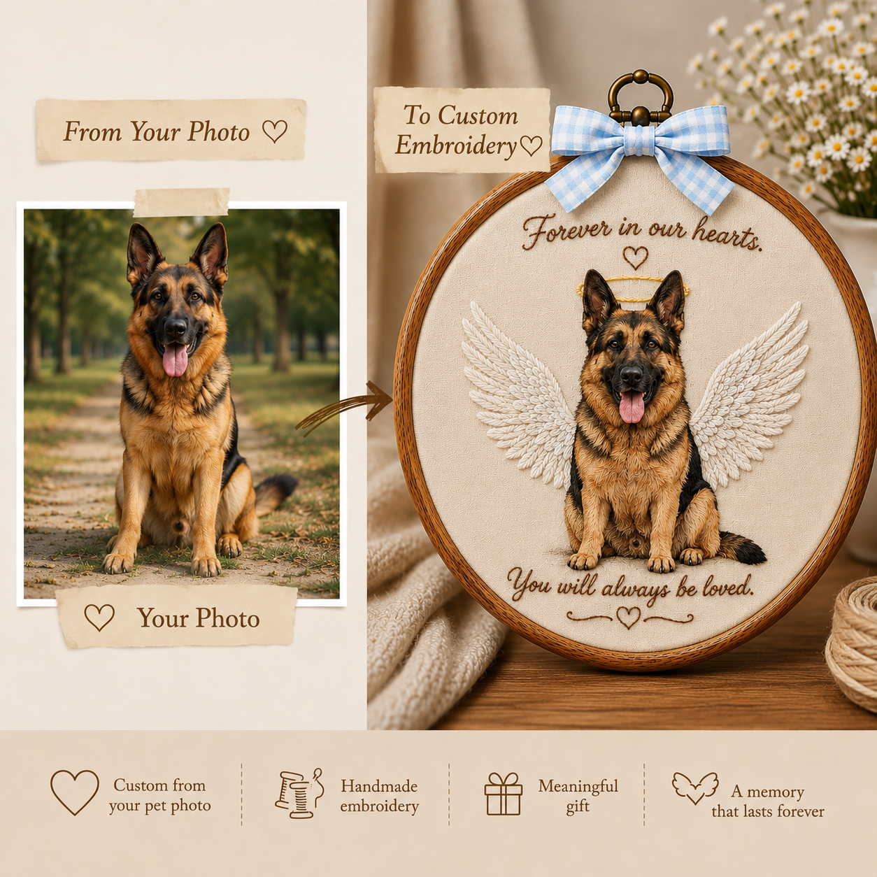 Personalized Embroidery Memorial Pet Portrait in Hoop