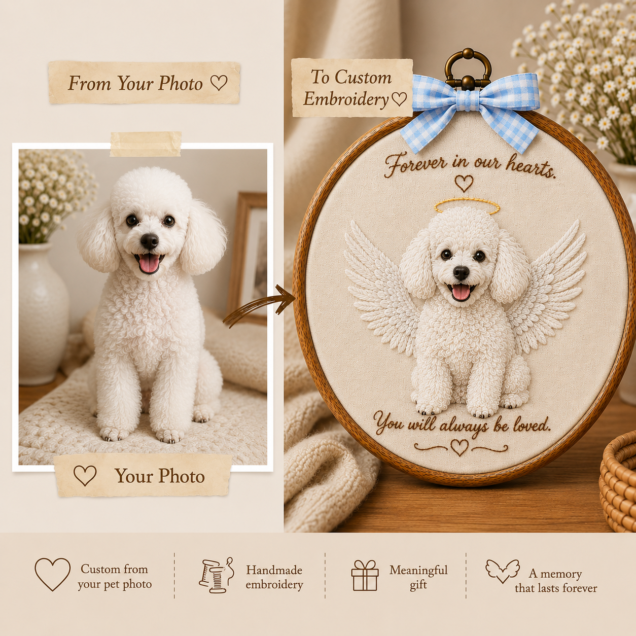 Personalized Embroidery Memorial Pet Portrait in Hoop