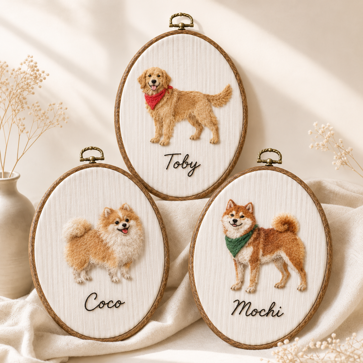 Custom Wool Felt Pet Portrait Hoop, Memorial Keepsake, Photo to Art