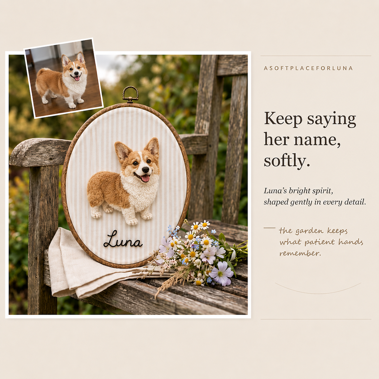 Custom Wool Felt Pet Portrait Hoop, Memorial Keepsake, Photo to Art