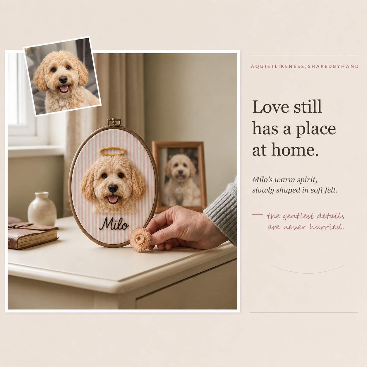 Custom Wool Felt Pet Portrait Hoop, Memorial Keepsake, Photo to Art