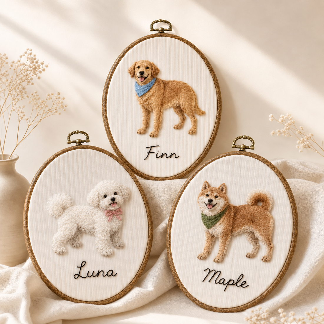 Custom Wool Felt Pet Portrait Hoop, Memorial Keepsake, Photo to Art