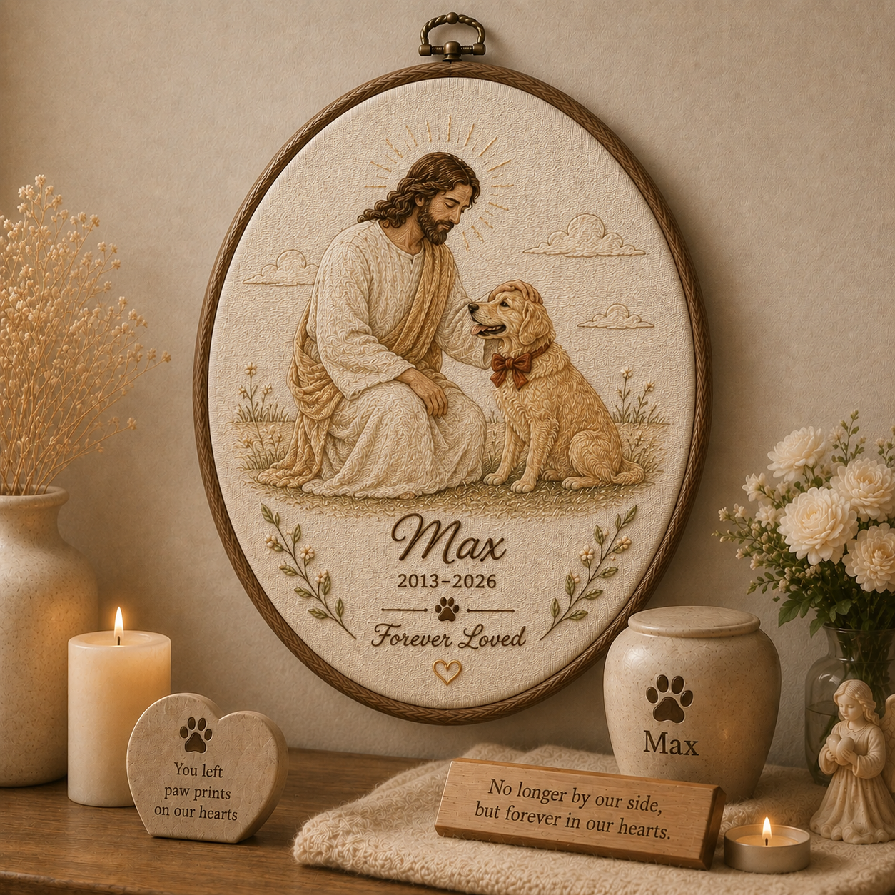Jesus Pet Memorial Portrait - Personalized Pet Embroidery Hoop