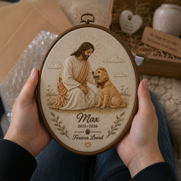 Jesus Pet Memorial Portrait - Personalized Pet Embroidery Hoop