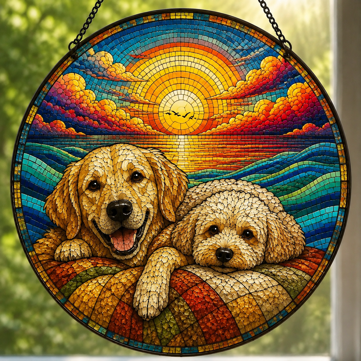Custom Dog Mosaic Art Portrait Stained Glass Suncatcher
