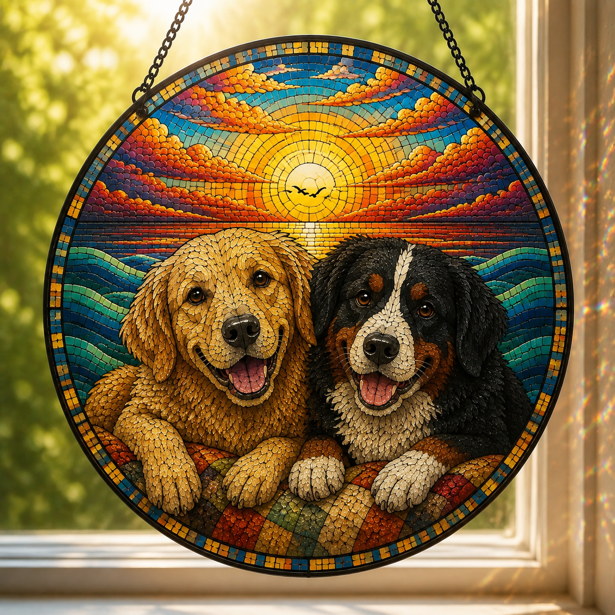 Custom Dog Mosaic Art Portrait Stained Glass Suncatcher