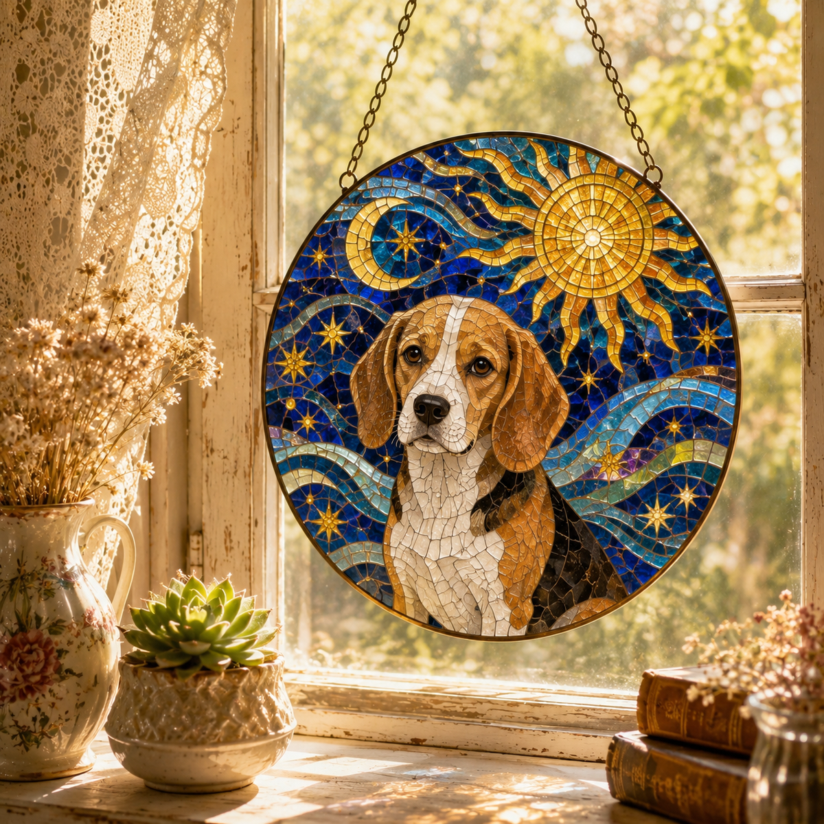 Custom Dog Memorial Mosaic Art Suncatcher