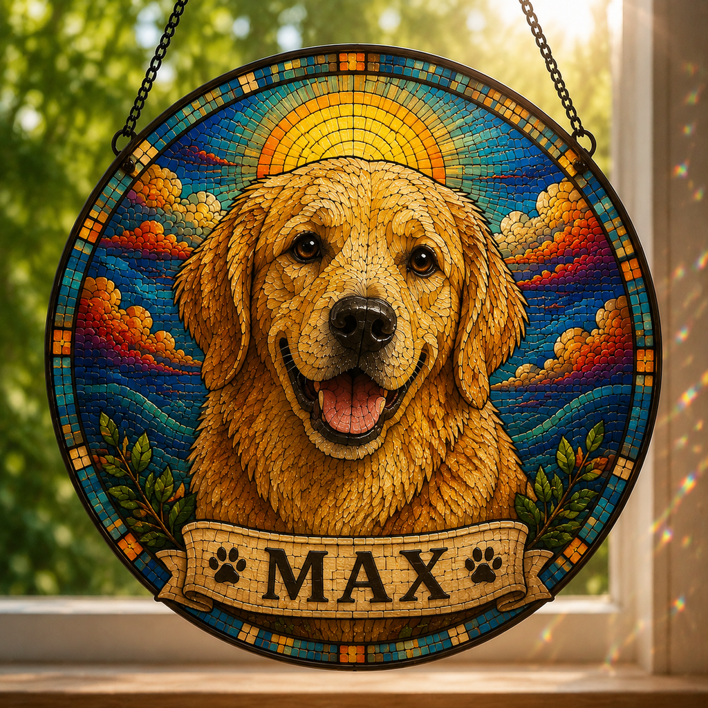 Custom Dog Mosaic Art Portrait Stained Glass Suncatcher