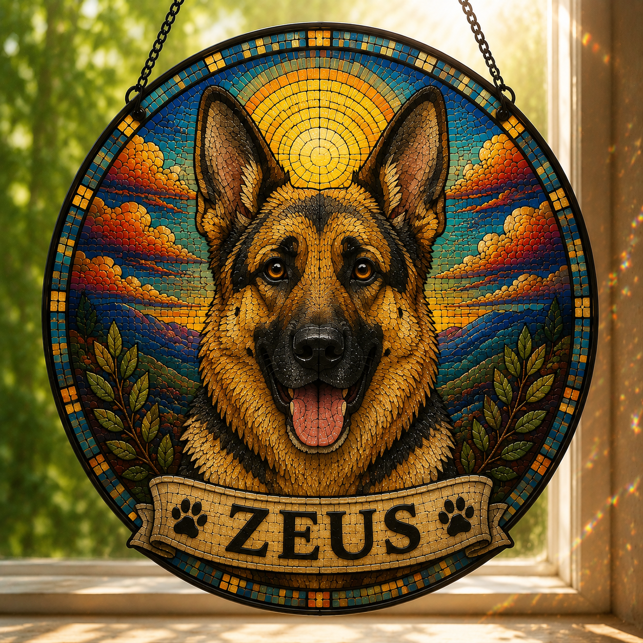 Custom Dog Mosaic Art Portrait Stained Glass Suncatcher