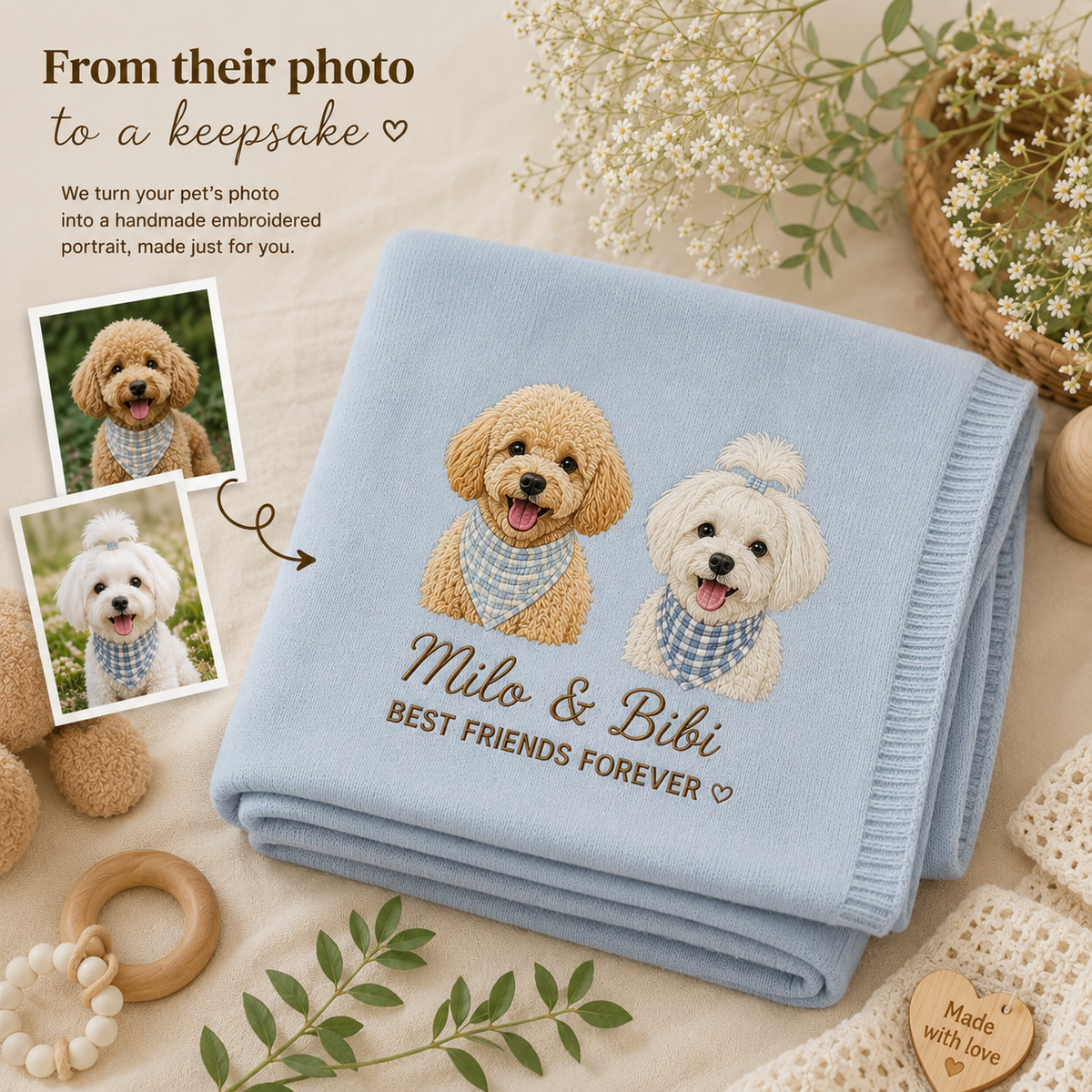 Custom Embroidered Pet Portrait Baby Blanket