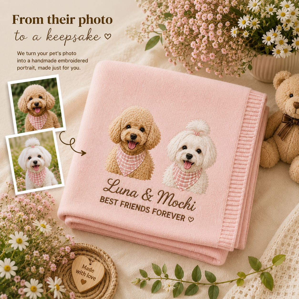 Custom Embroidered Pet Portrait Baby Blanket