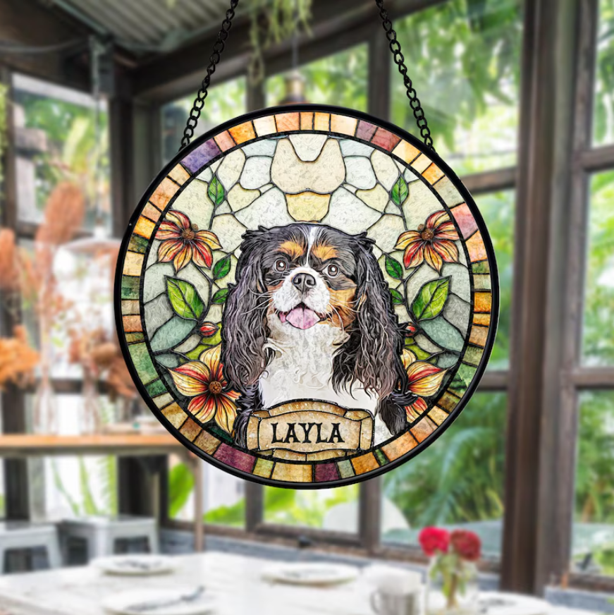 Personalized Dog Portrait Stained Glass Suncatcher