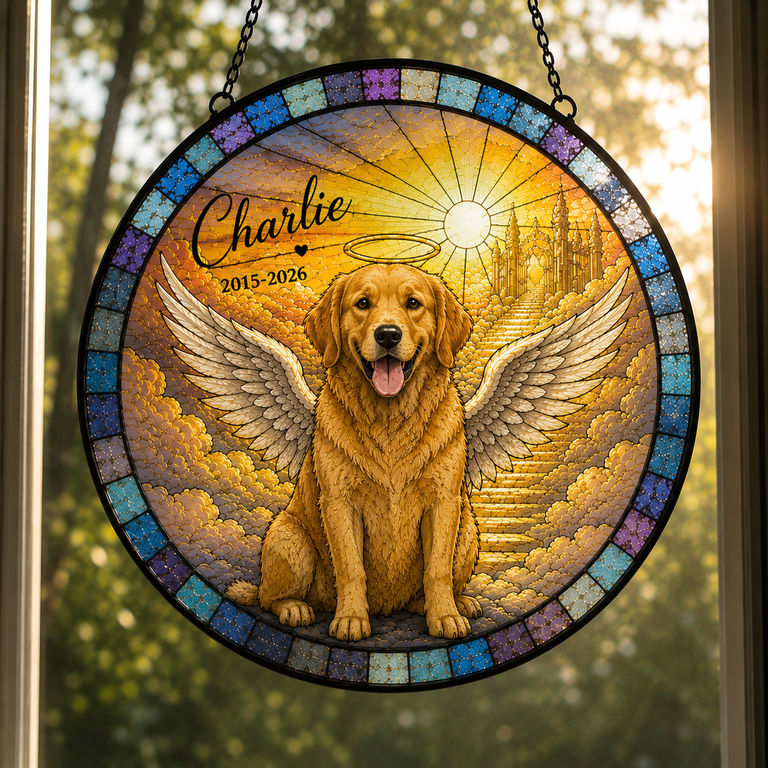 Personalized Pet Portrait Stained Glass Suncatcher