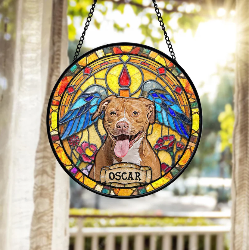 Personalized Dog Portrait Stained Glass Suncatcher