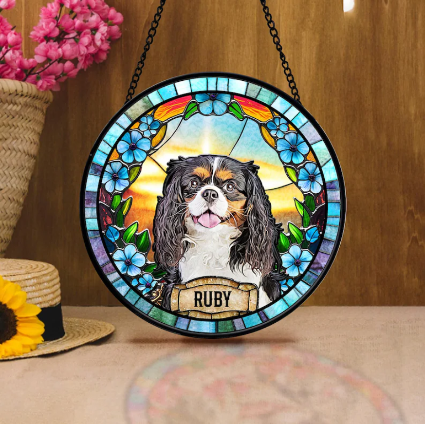 Personalized Dog Portrait Stained Glass Suncatcher