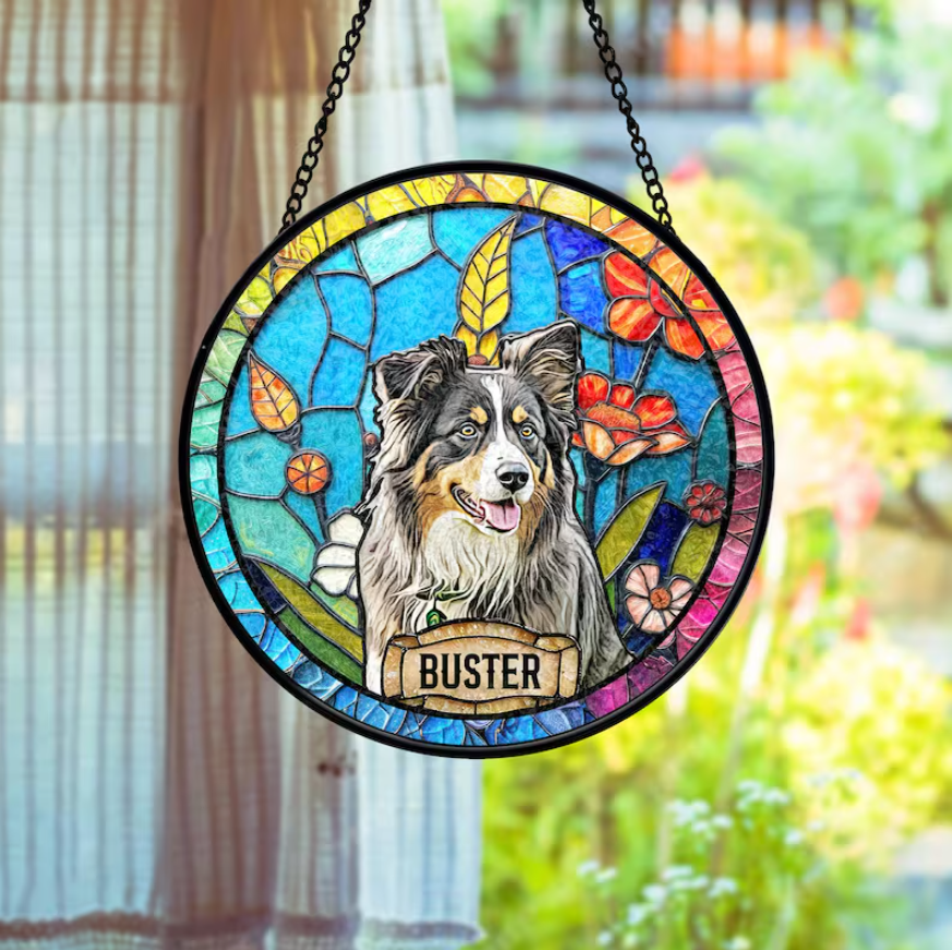 Personalized Dog Portrait Stained Glass Suncatcher