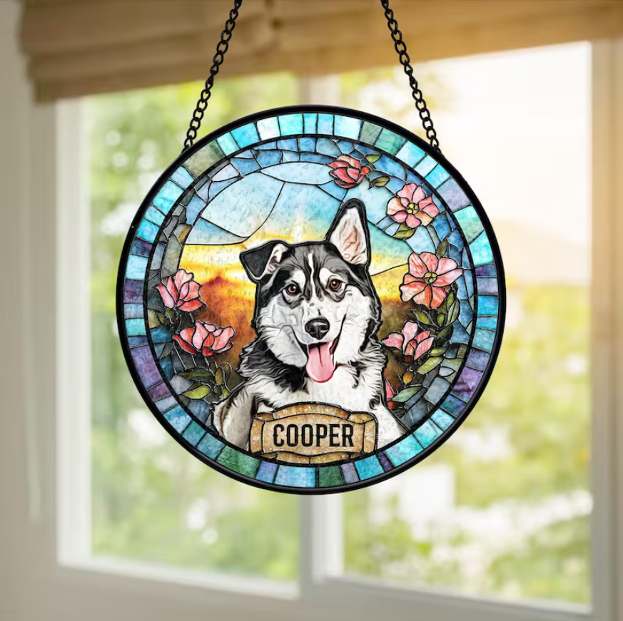 Personalized Dog Portrait Stained Glass Suncatcher