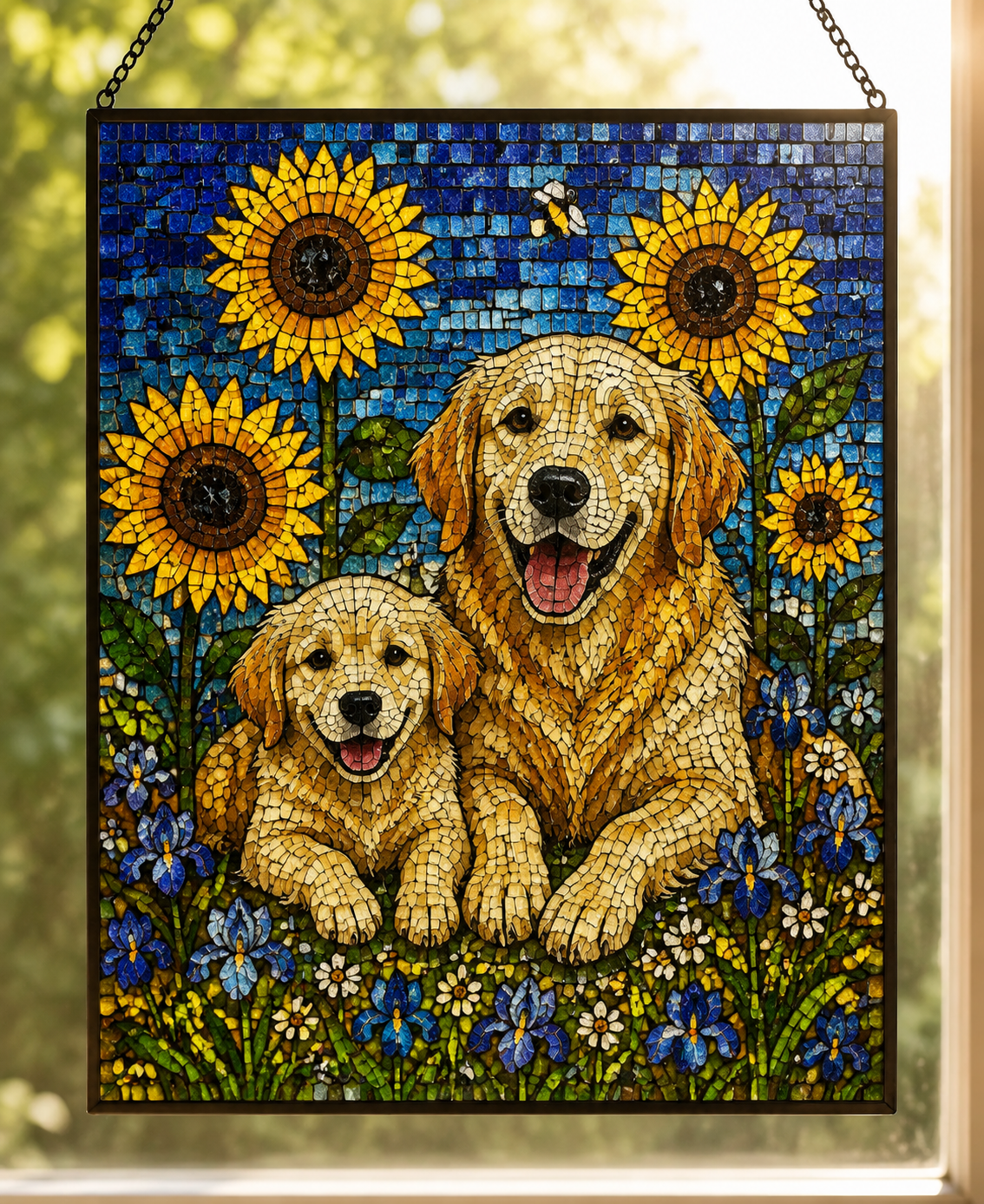 Custom Two Dog Mosaic Art Portrait Stained Glass Suncatcher