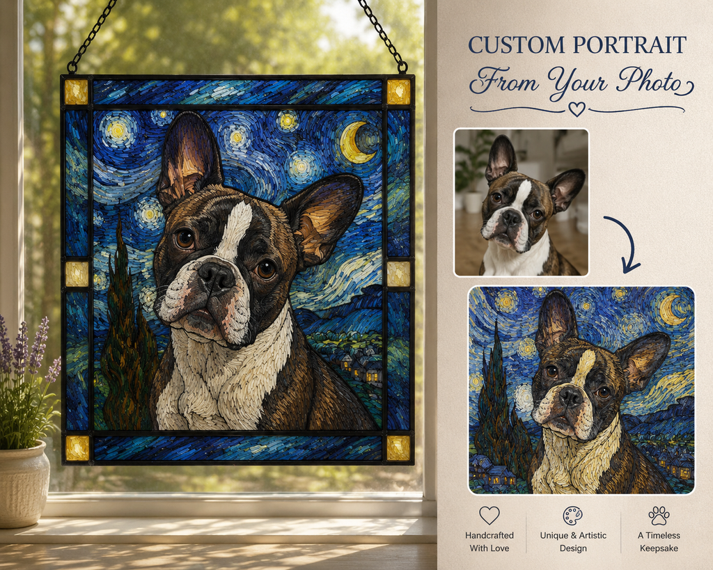 Custom Dog Art Portrait Stained Glass Suncatcher