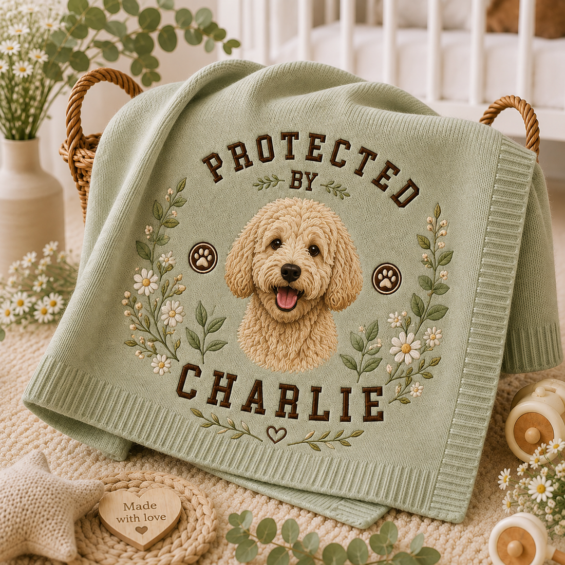 Custom Embroidered Dog Portrait Baby Blanket