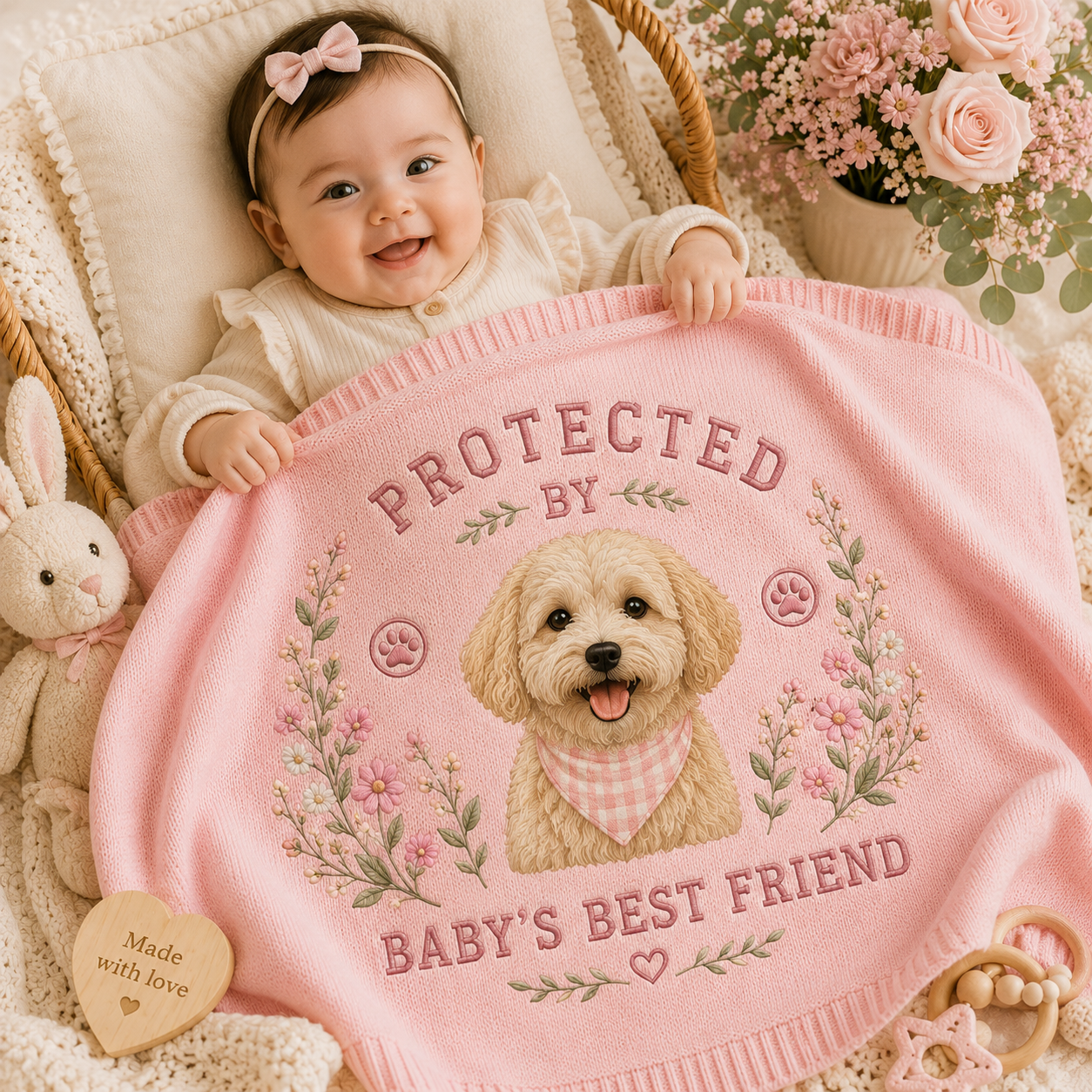 Custom Embroidered Dog Portrait Baby Blanket