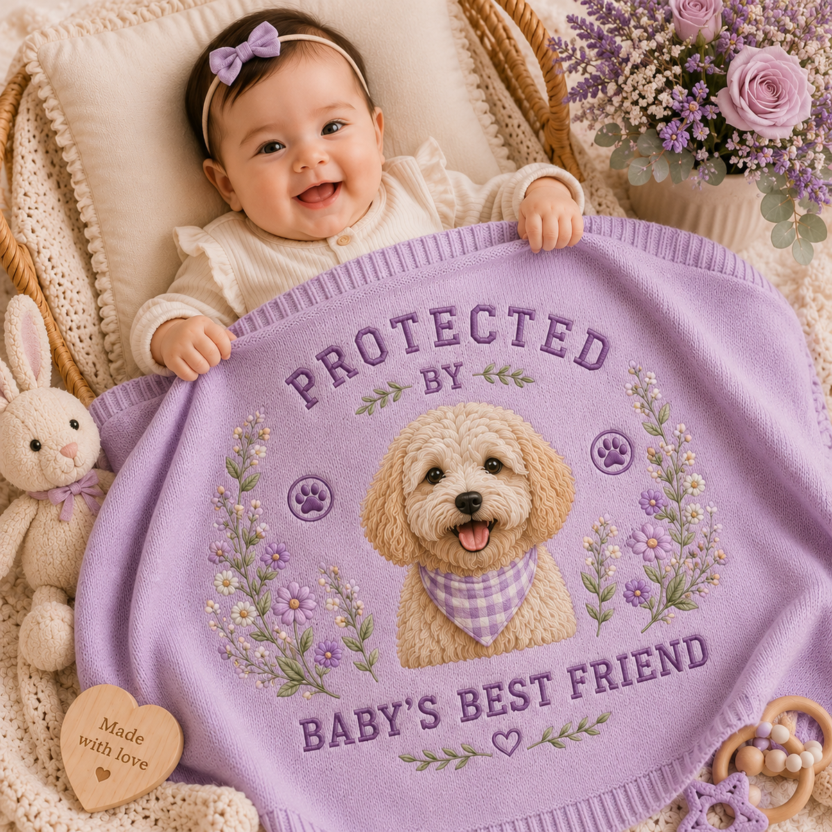 Custom Embroidered Dog Portrait Baby Blanket