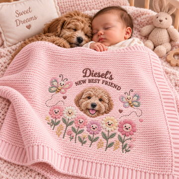 Personalized Floral Smile Embroidered Pet Baby Blanket