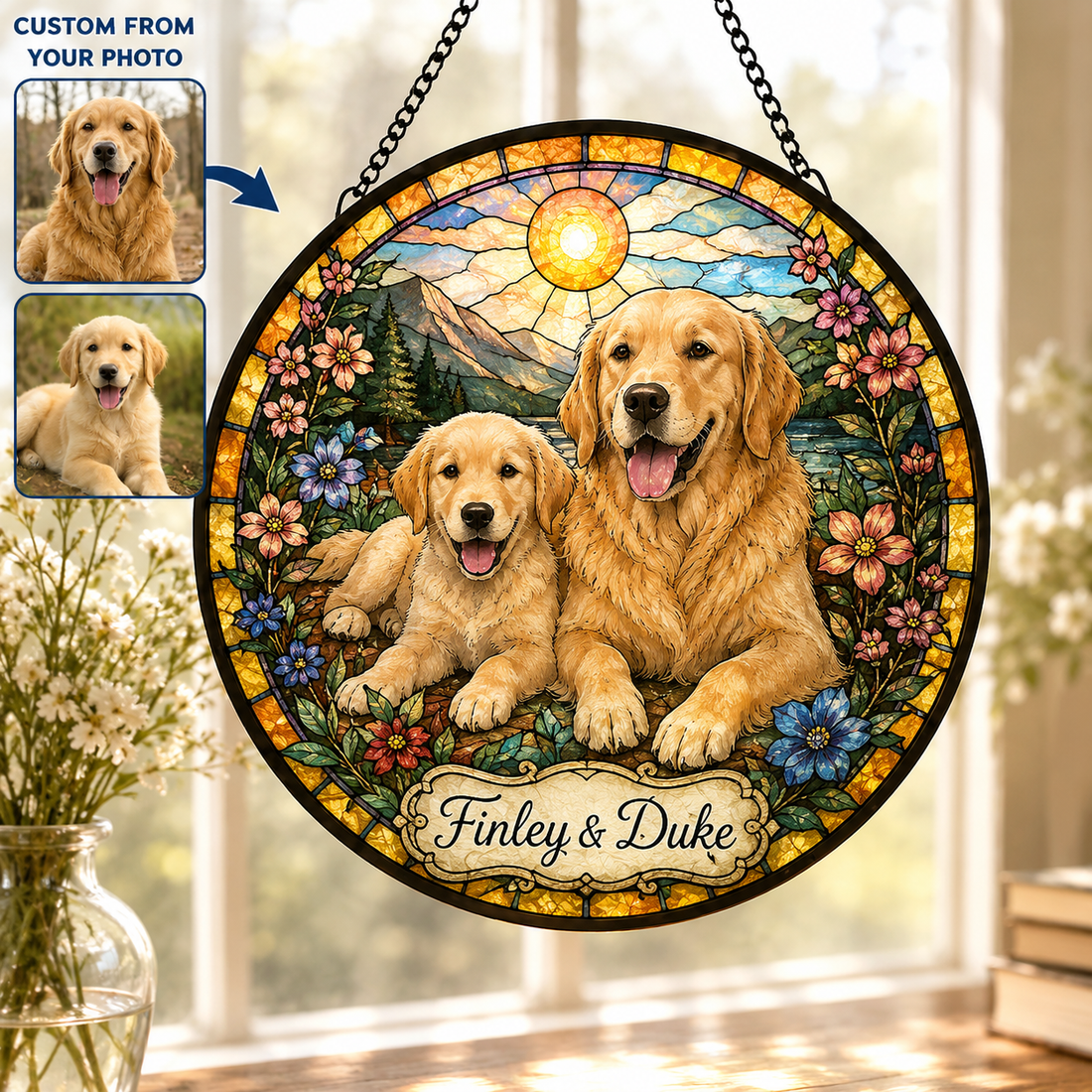 Personalized Dog Portrait Stained Glass Suncatcher