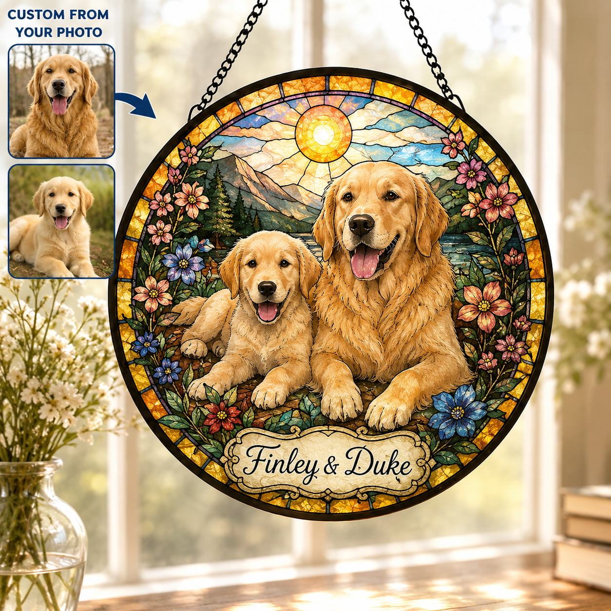 Personalized Dog Portrait Stained Glass Suncatcher