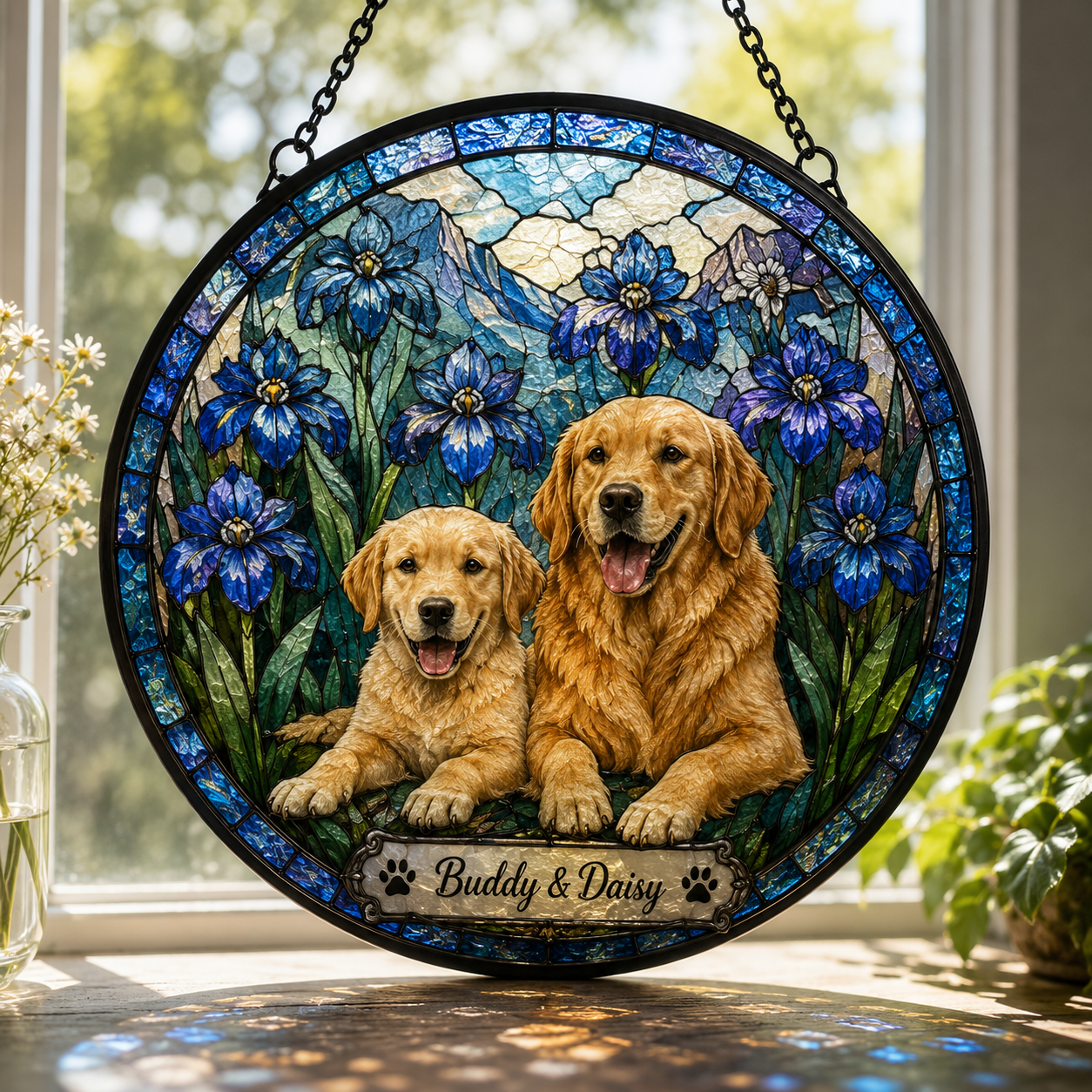 Personalized Dog Portrait Stained Glass Suncatcher