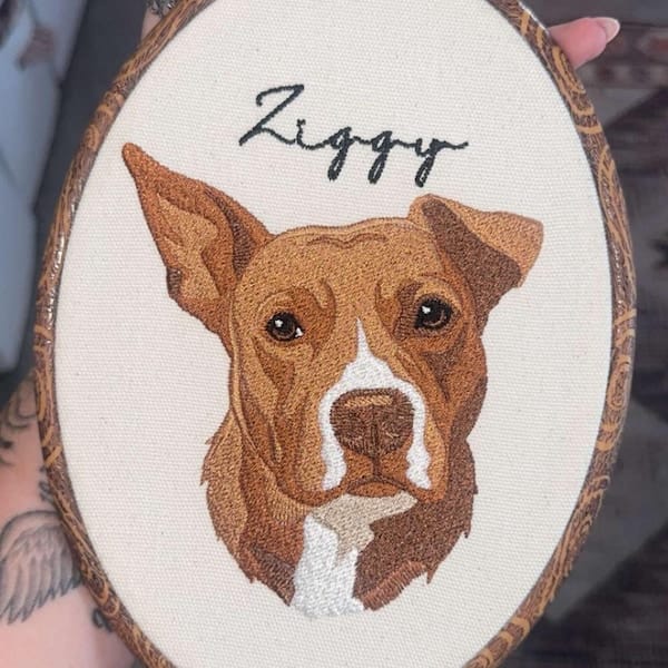 Personalized Pet Portrait Embroidery Hoop Art