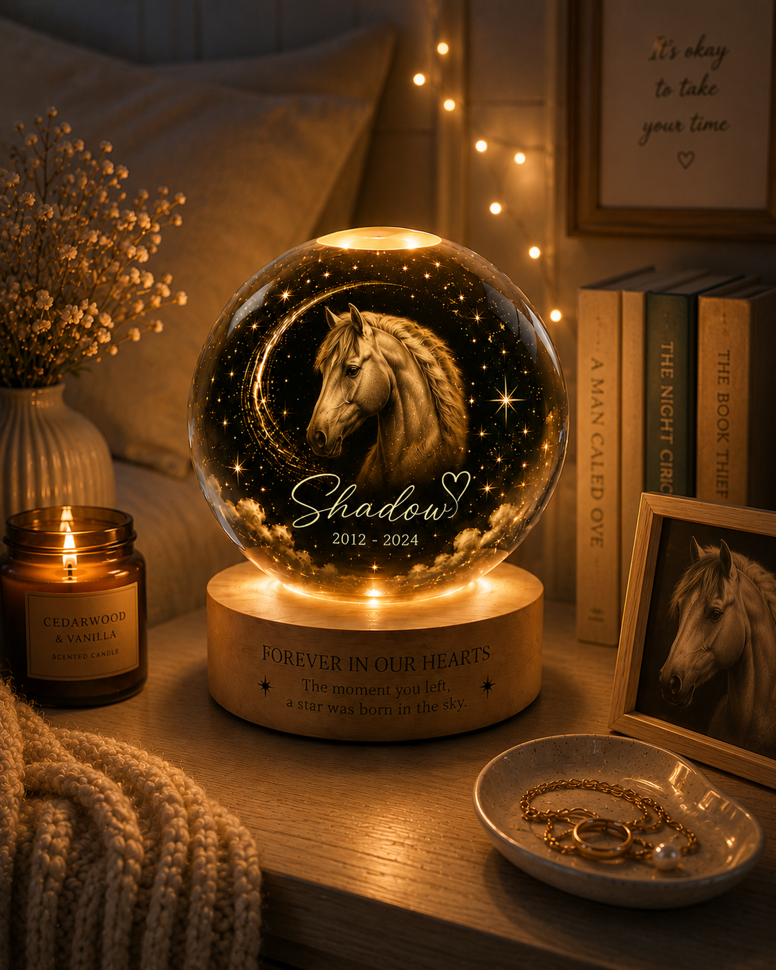 Personalized Horse Portrait Crystal Ball Night Light