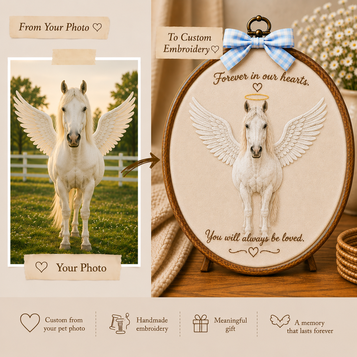 Personalized Embroidery Memorial Horse Portrait in Hoop