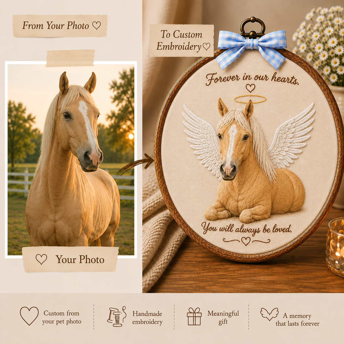 Personalized Embroidery Memorial Horse Portrait in Hoop