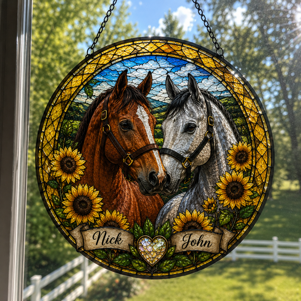 Custom Multiple Horses Stained Glass Suncatcher