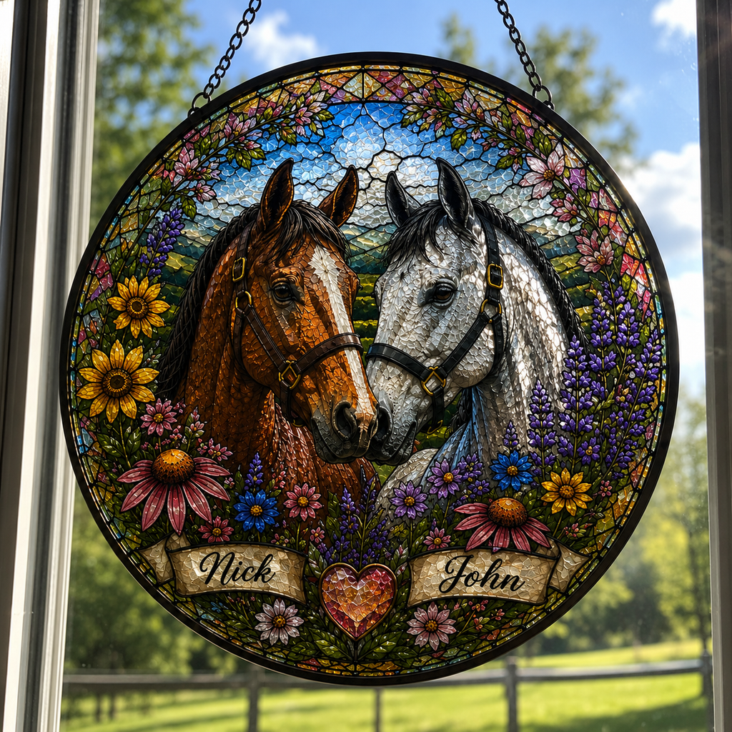 Custom Multiple Horses Stained Glass Suncatcher
