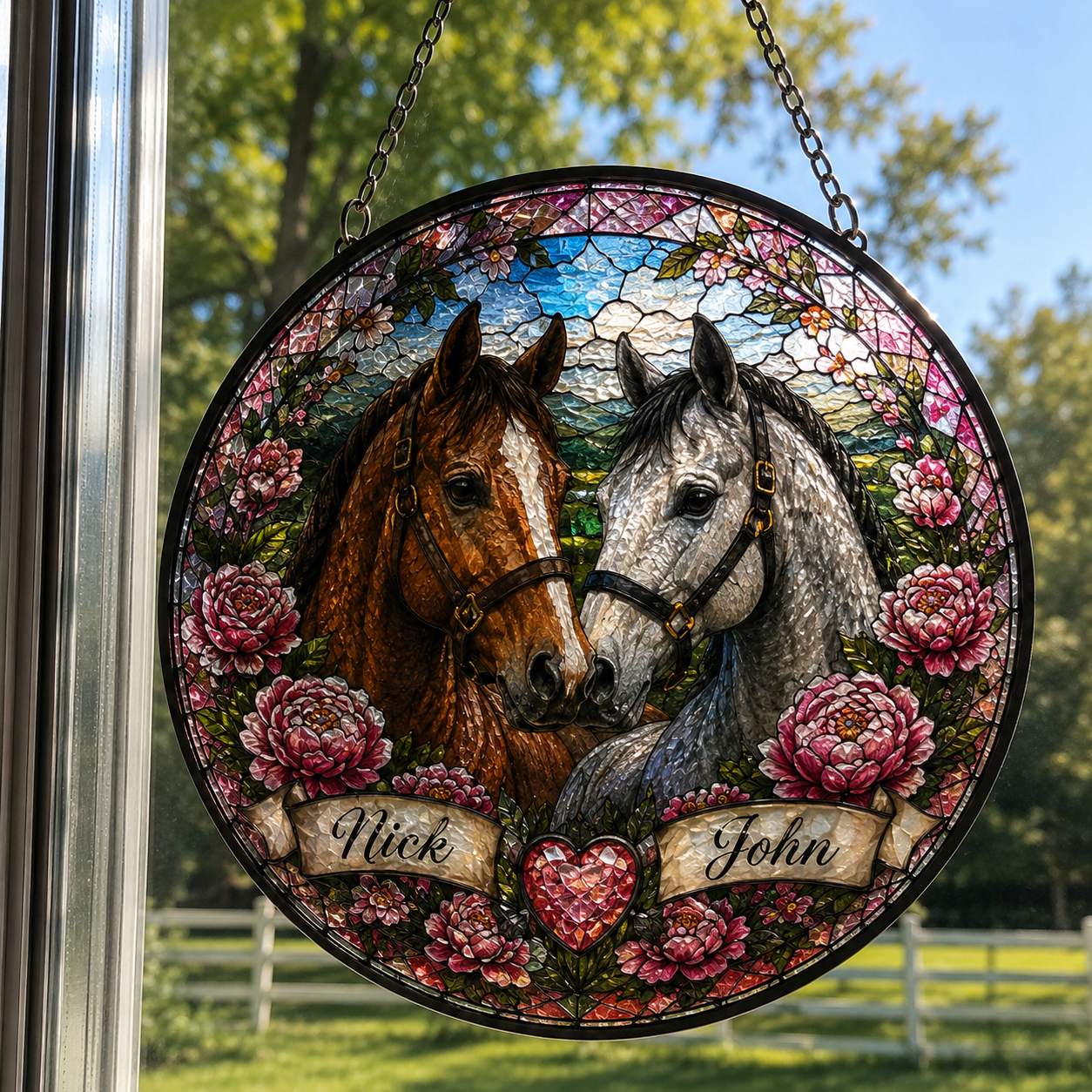 Custom Multiple Horses Stained Glass Suncatcher