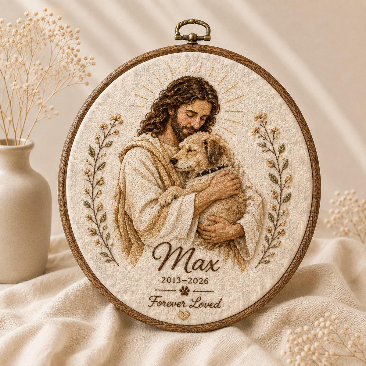 Jesus Pet Memorial Portrait - Personalized Embroidery Hoop